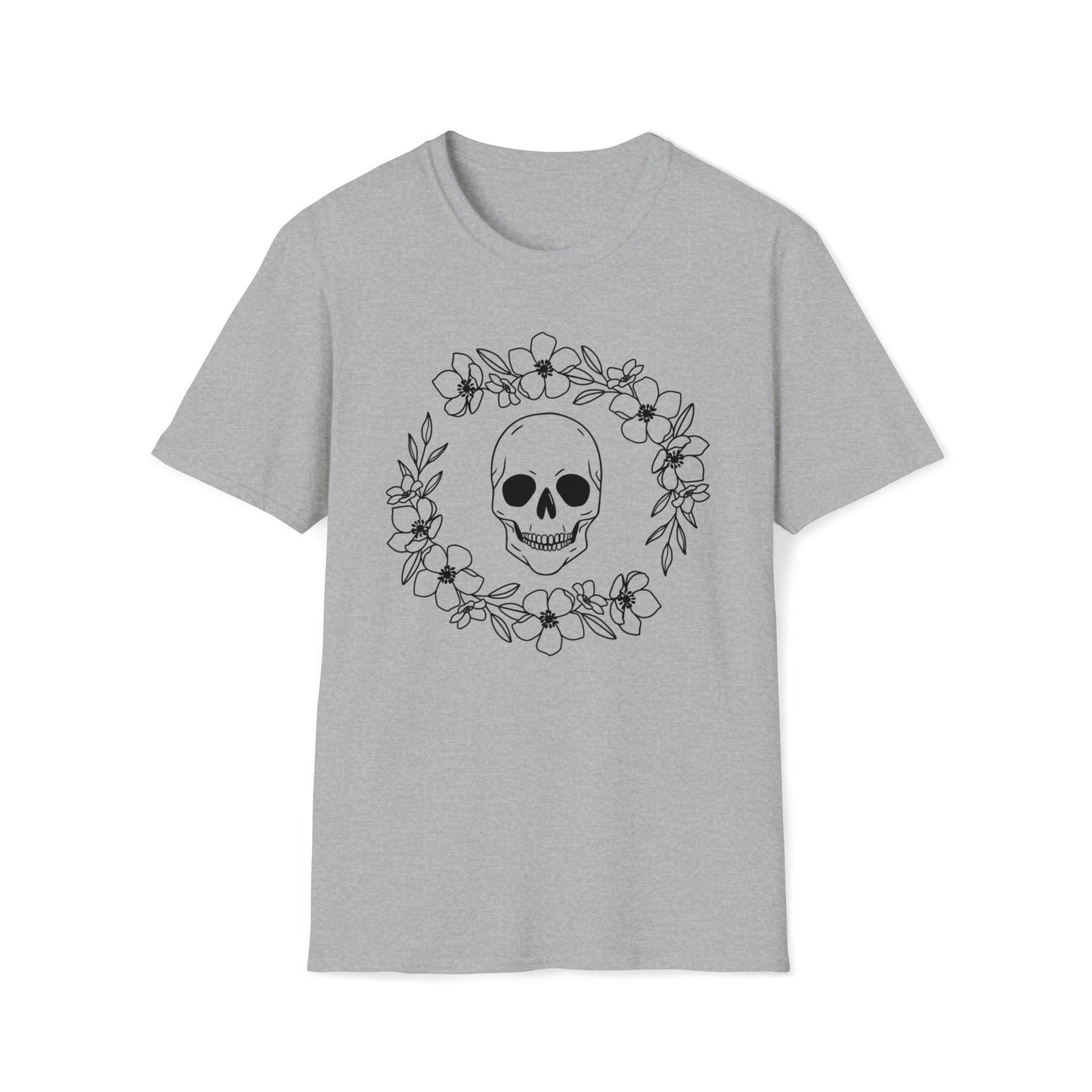Halloween - Skull - Flower Wreath - Trick or Treat - Unisex Softstyle T-Shirt