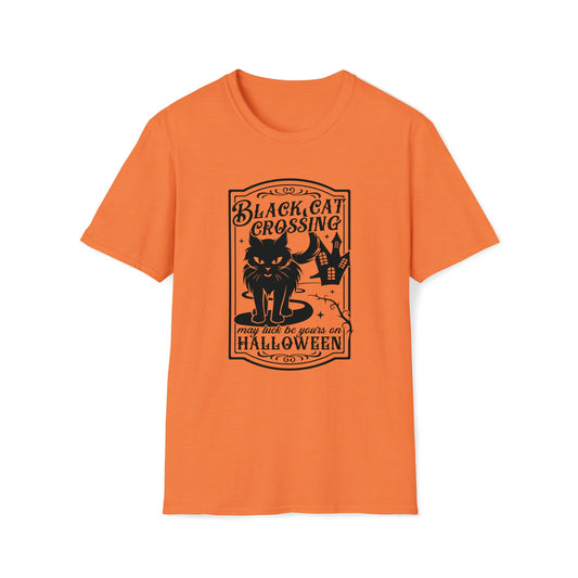 Halloween - Black Cat Crossing - Vintage - Haunted House - Unisex Softstyle T-Shirt