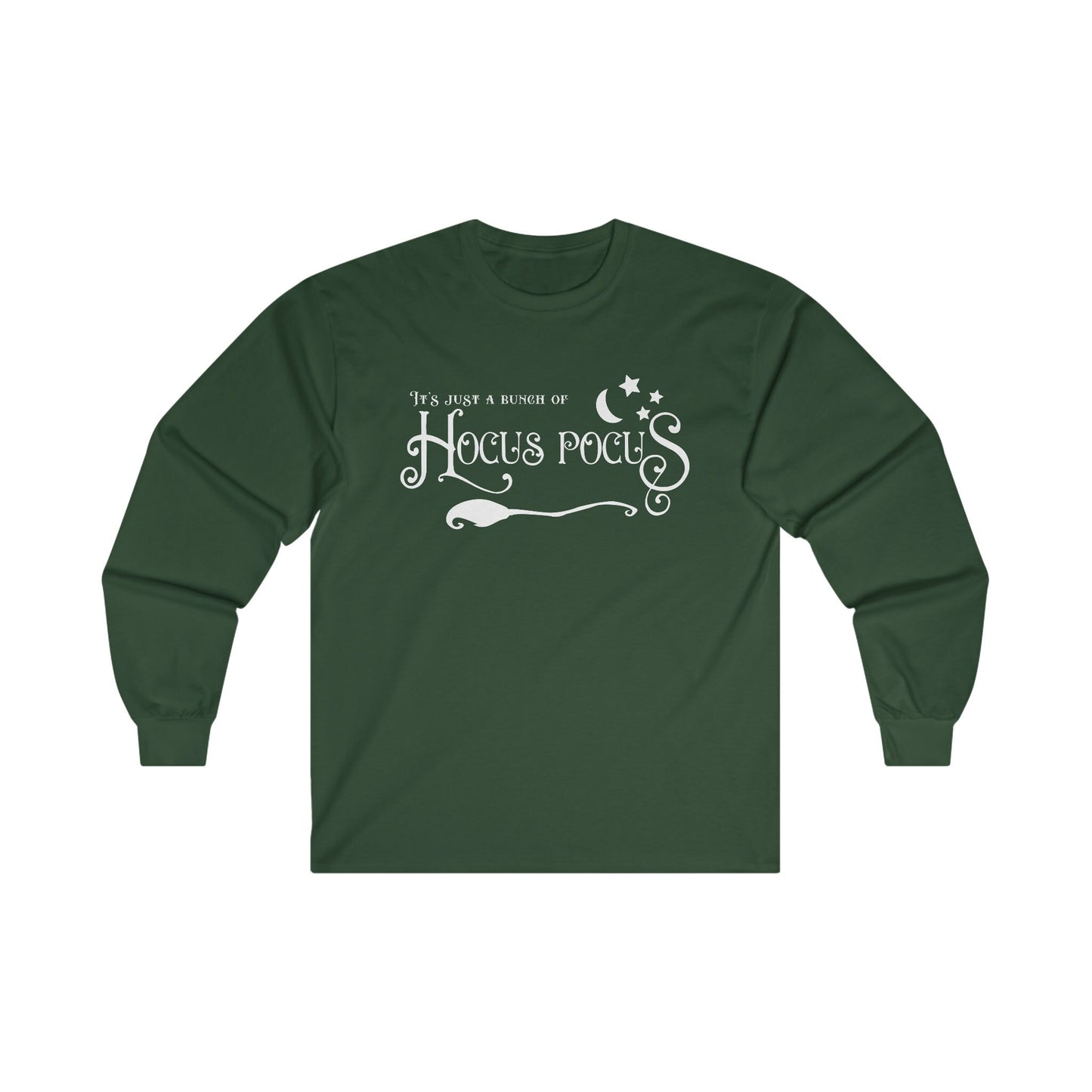 Halloween - It's Just a Bunch of Hocus Pocus - Witch - Broom - Stars - Moon - Ultra Cotton Long Sleeve Tee