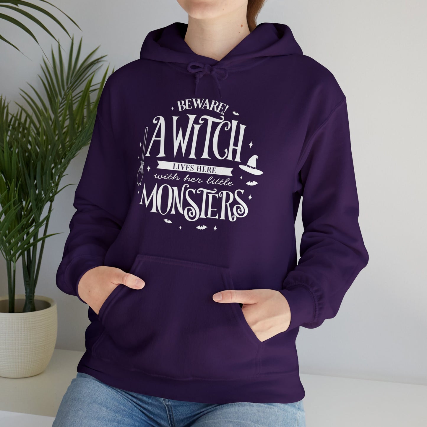 Halloween - A Witch Lives Here with Her Little Monsters - Trick or Treat - Unisex Heavy Blend™ Hooded Sweatshirt
