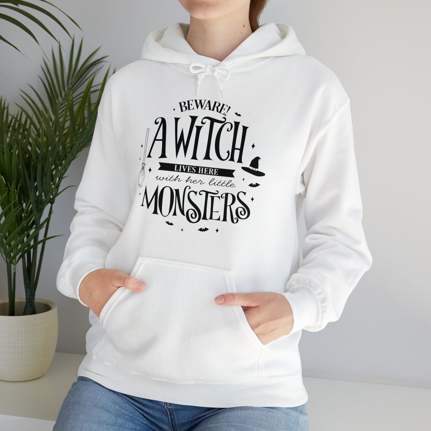 Halloween - A Witch Lives Here with Her Little Monsters - Trick or Treat - Unisex Heavy Blend™ Hooded Sweatshirt