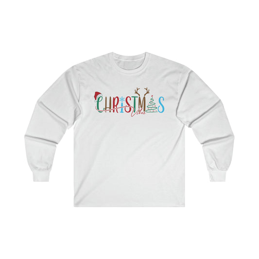 Christmas Vibes - Reindeer, Snowflake, Santa Hat, Tree - Funny Christmas - Ultra Cotton Long Sleeve Tee