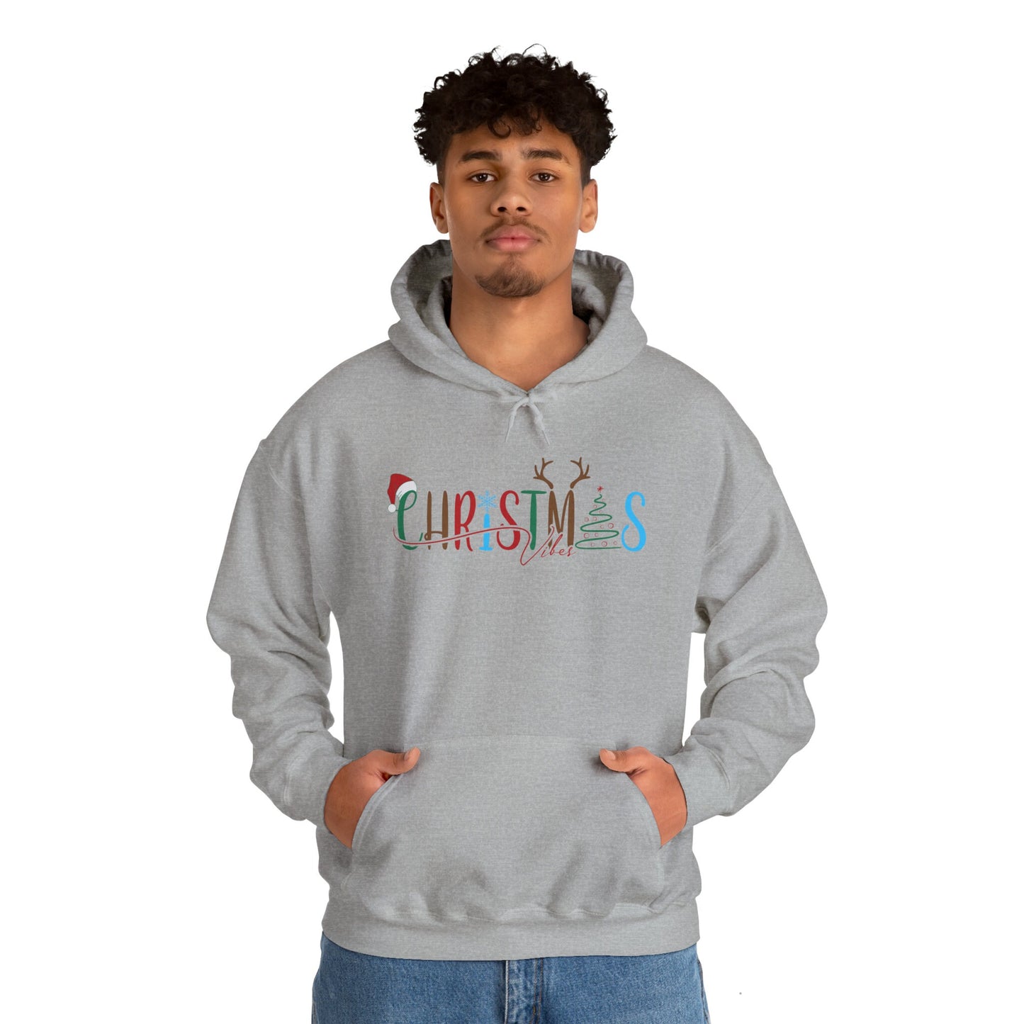 Christmas Vibes - Reindeer, Snowflake, Santa Hat, Tree - Funny Christmas - Unisex Heavy Blend™ Hooded Sweatshirt