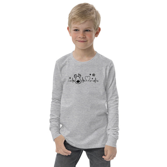 Reindeer Heartbeat - Funny Christmas - Youth long sleeve tee - Black
