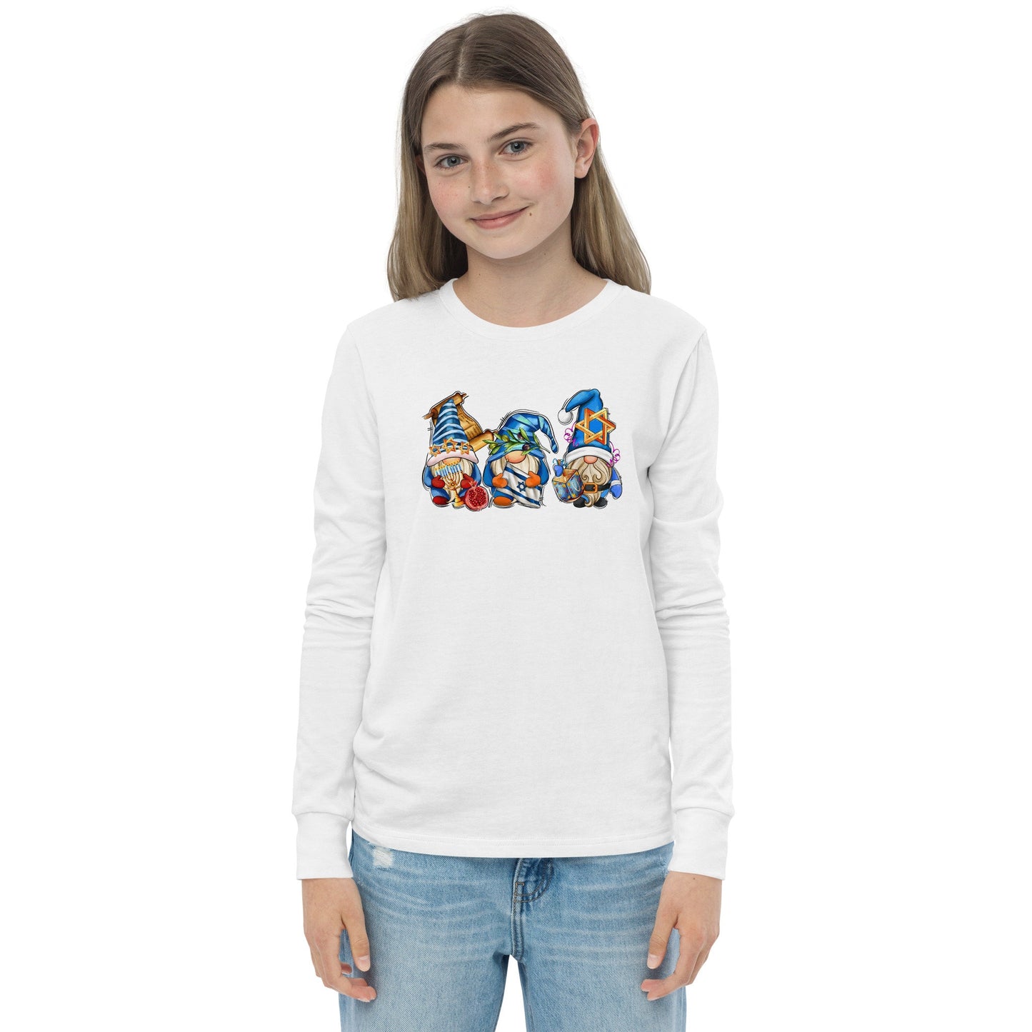 Hanukkah - Adorable Gnomes - Fun Hanukkah Tshirt - Celebrate Hanukkah - Youth long sleeve tee