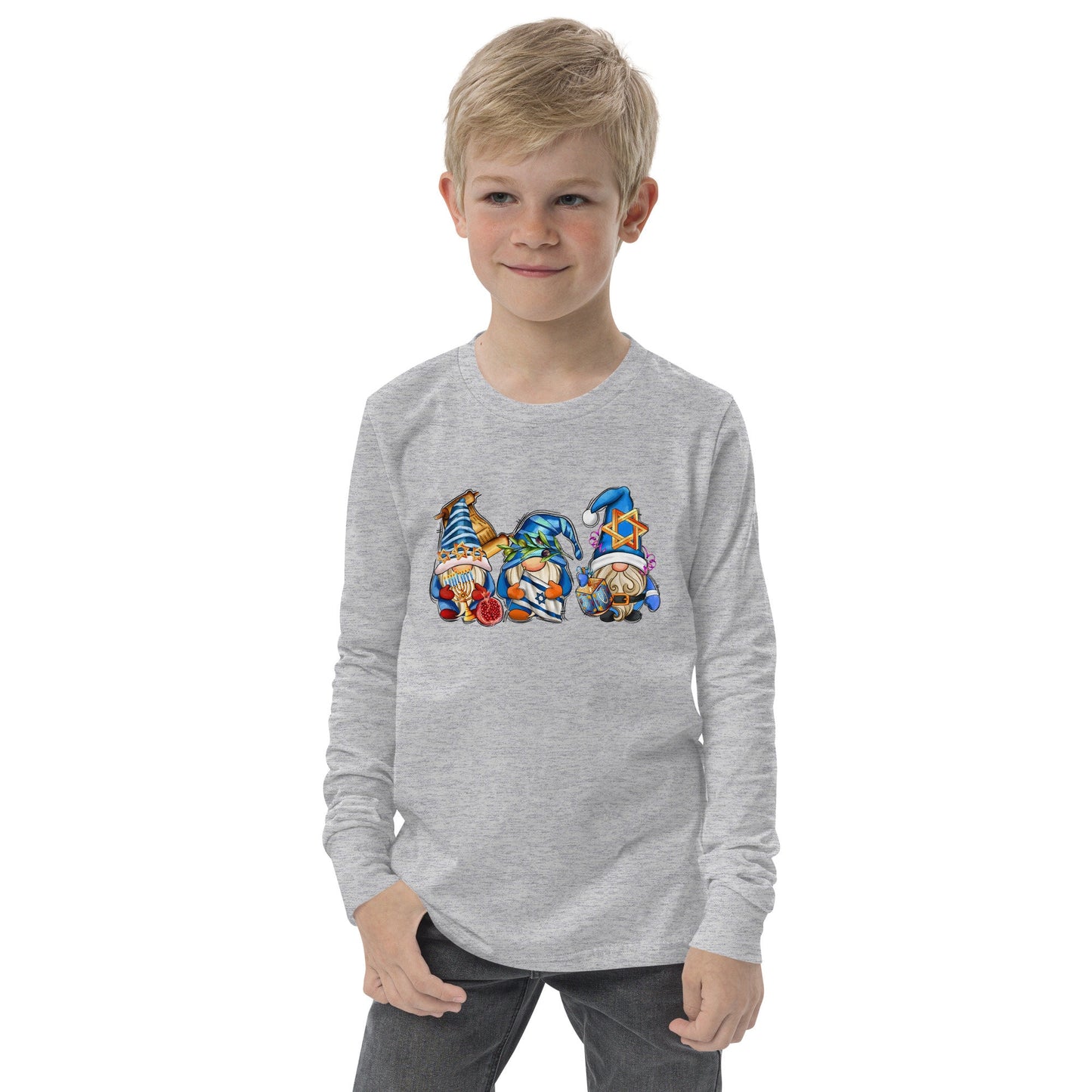 Hanukkah - Adorable Gnomes - Fun Hanukkah Tshirt - Celebrate Hanukkah - Youth long sleeve tee