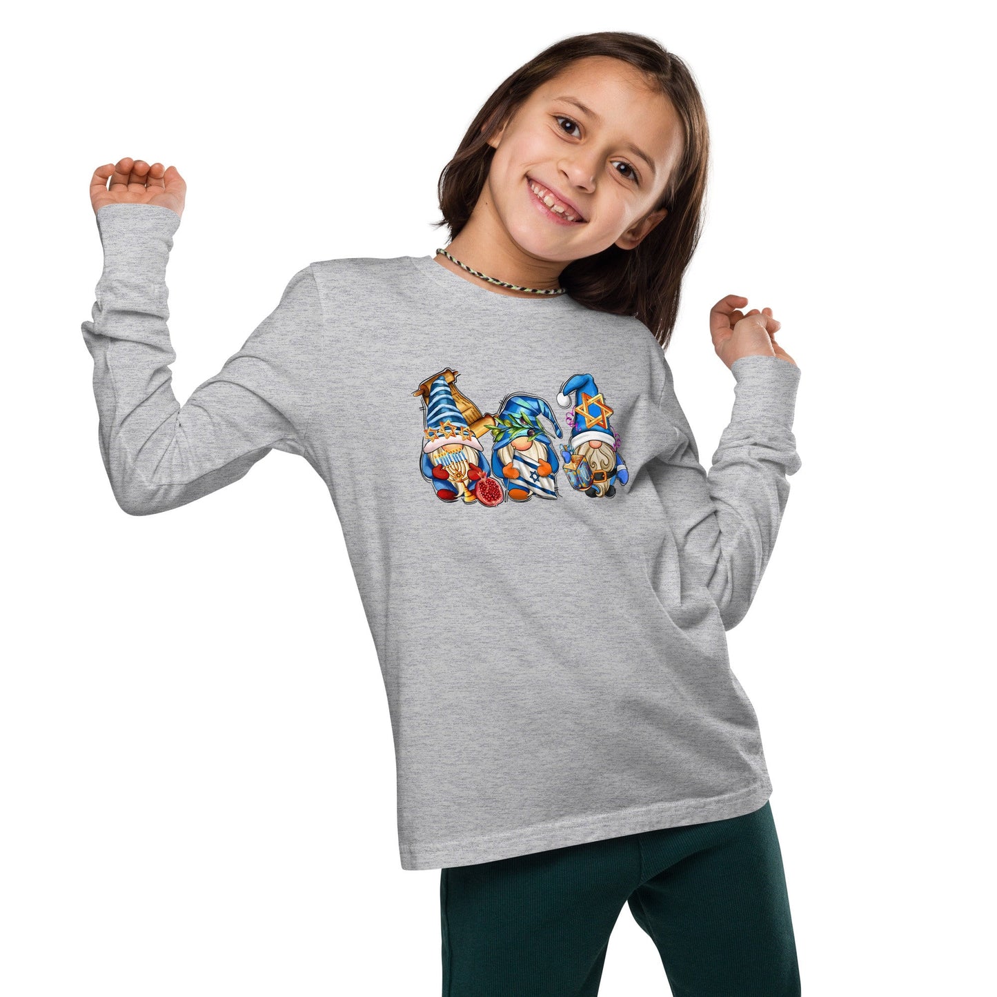 Hanukkah - Adorable Gnomes - Fun Hanukkah Tshirt - Celebrate Hanukkah - Youth long sleeve tee