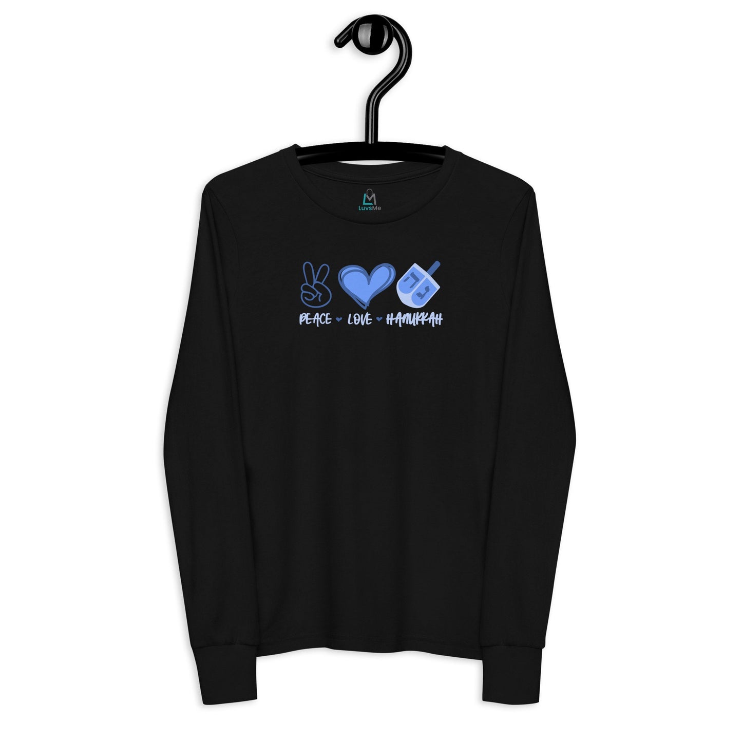 Hanukkah Saying - Peace, Love, Hanukkah - Fun Hanukkah Tshirt - Celebrate Hanukkah - Youth long sleeve tee