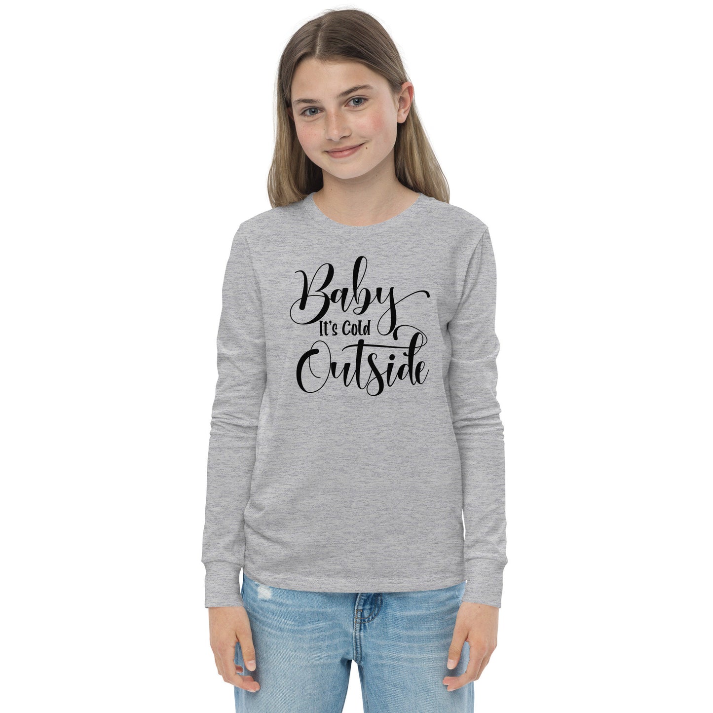Baby It's Cold Outside - Fun Winter - Cute Winter Words - Youth long sleeve tee