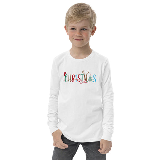 Christmas Vibes - Reindeer, Snowflake, Santa Hat, Tree - Funny Christmas - Youth long sleeve tee