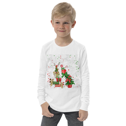 Reindeer Christmas -  Tree, Candy Cane, Presents - Funny Christmas - Youth long sleeve tee