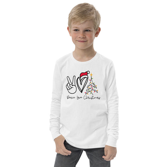 Peace, Love, Christmas - Santa Hat, Tree - Youth long sleeve tee