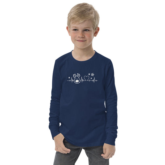 Reindeer Heartbeat - Funny Christmas - Youth long sleeve tee - White