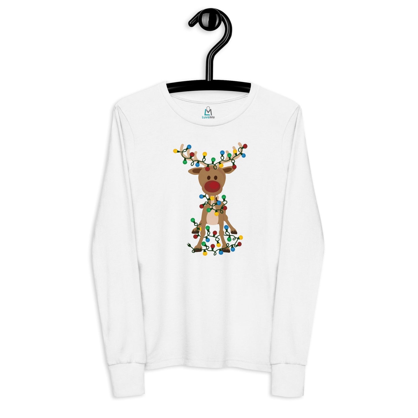 Reindeer Covered in Christmas Lights - Funny Christmas - Youth long sleeve tee