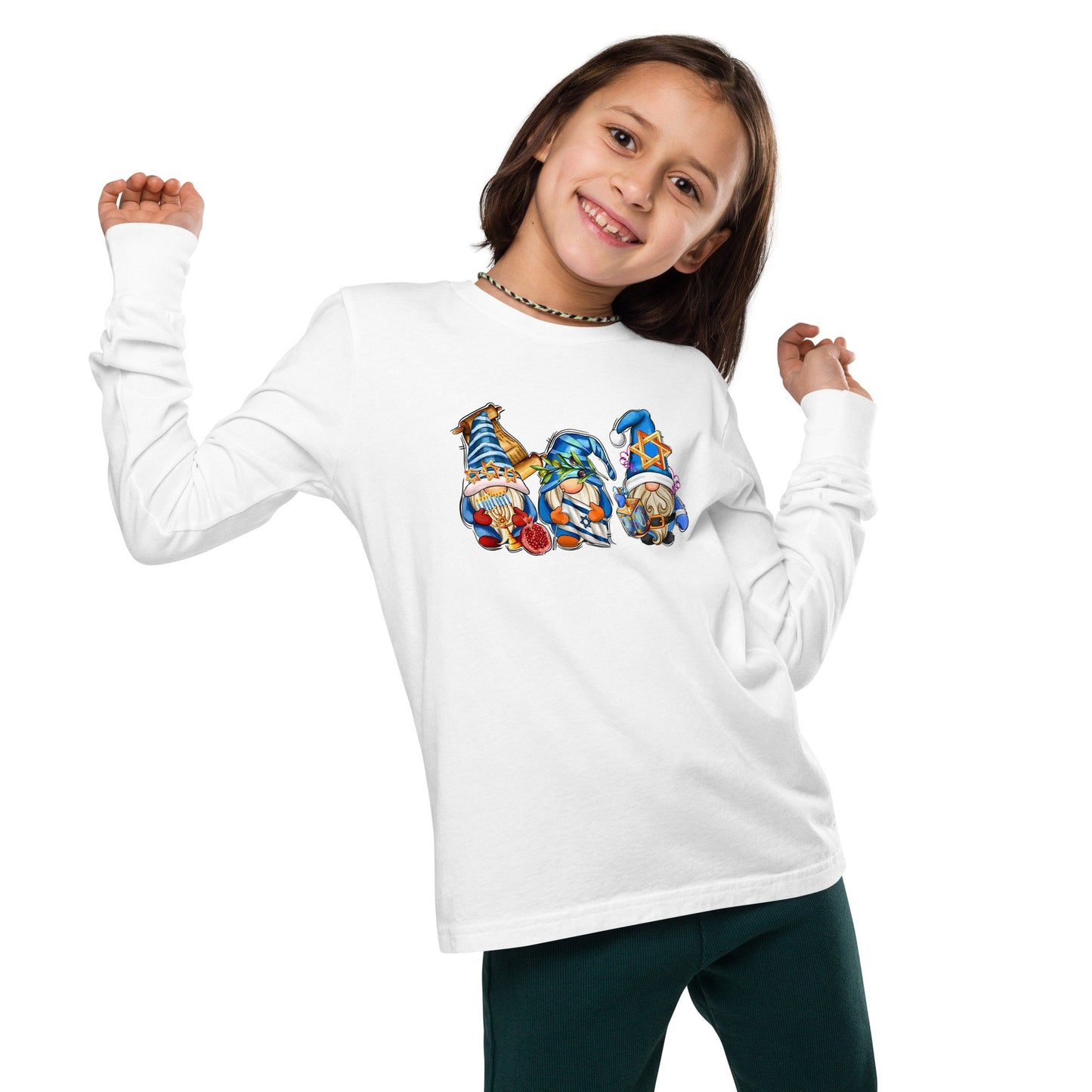 Hanukkah - Adorable Gnomes - Fun Hanukkah Tshirt - Celebrate Hanukkah - Youth long sleeve tee