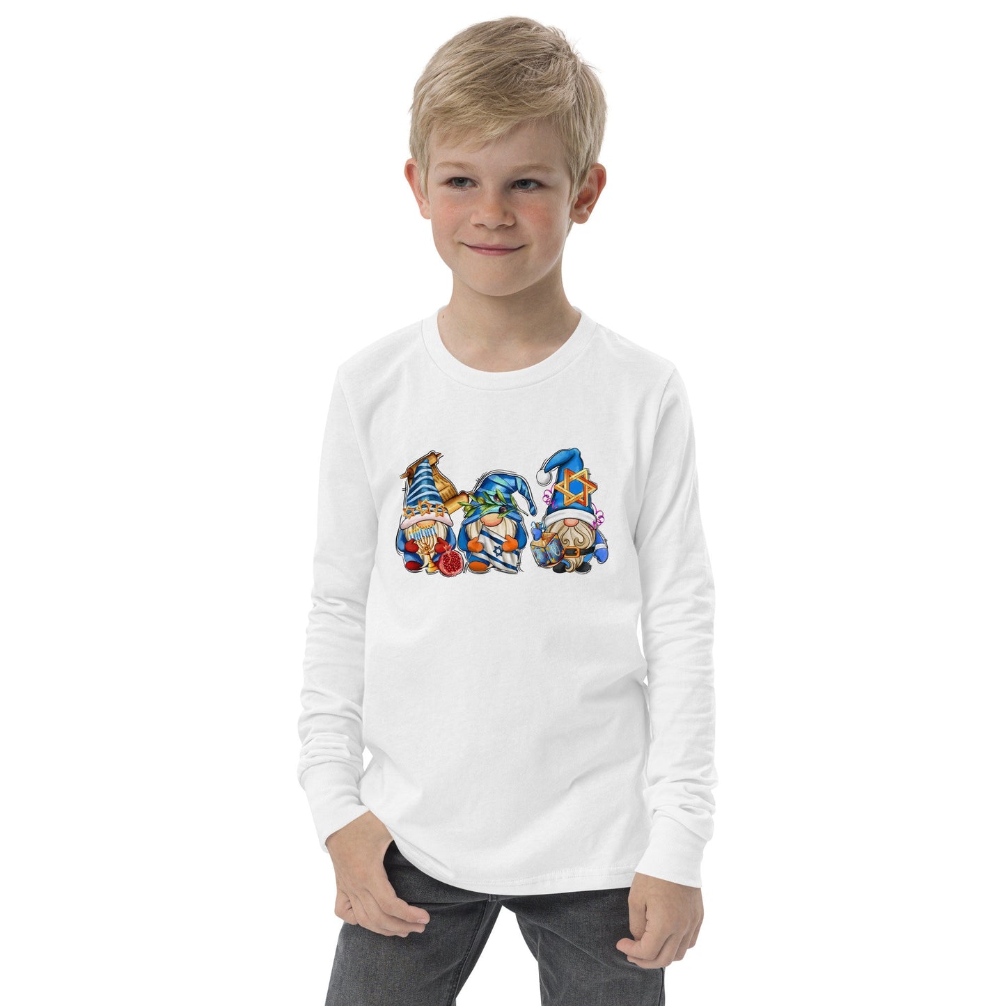 Hanukkah - Adorable Gnomes - Fun Hanukkah Tshirt - Celebrate Hanukkah - Youth long sleeve tee