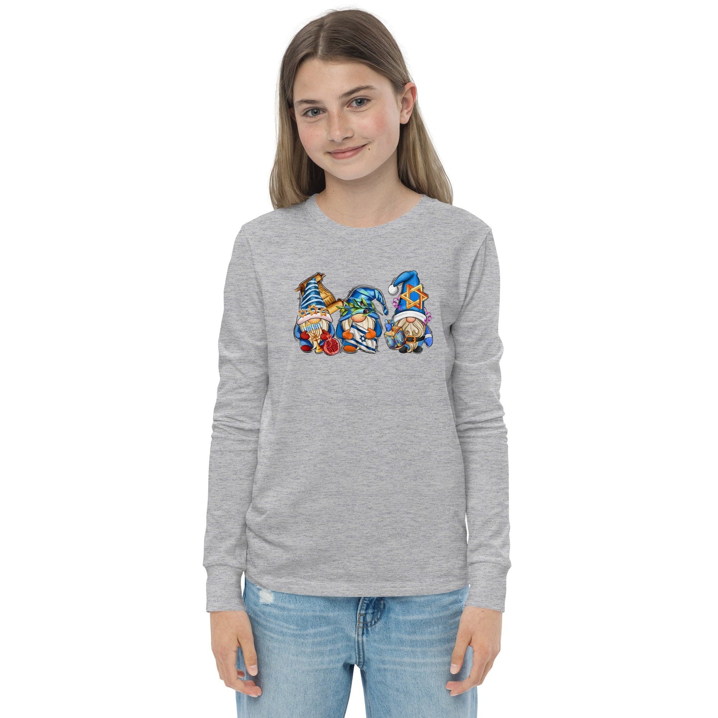 Hanukkah - Adorable Gnomes - Fun Hanukkah Tshirt - Celebrate Hanukkah - Youth long sleeve tee