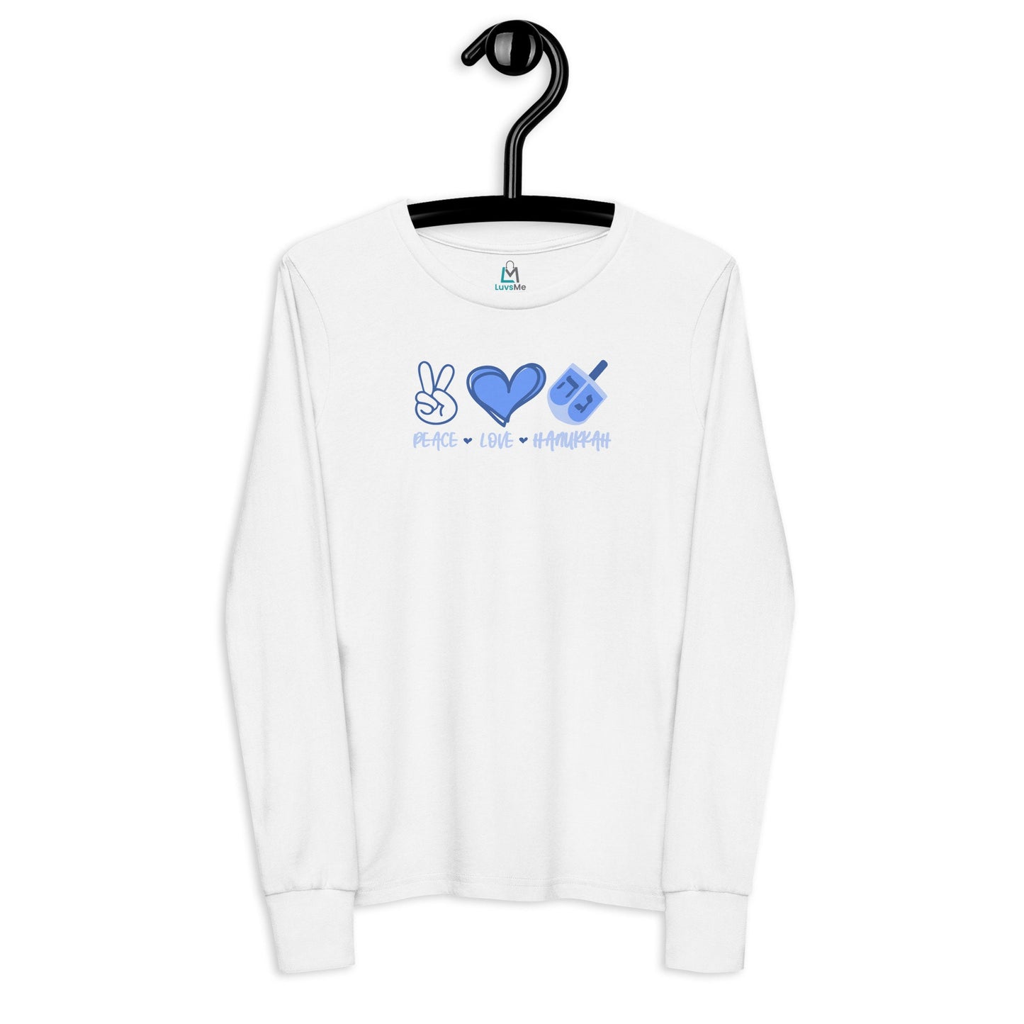 Hanukkah Saying - Peace, Love, Hanukkah - Fun Hanukkah Tshirt - Celebrate Hanukkah - Youth long sleeve tee