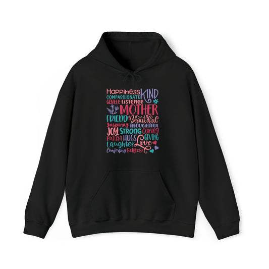 Mom Qualities Subway in Color - Best Mom - Celebrate Mom - Strong Woman - Mom Humor - Unisex Heavy Blend™ Hooded Sweatshirt